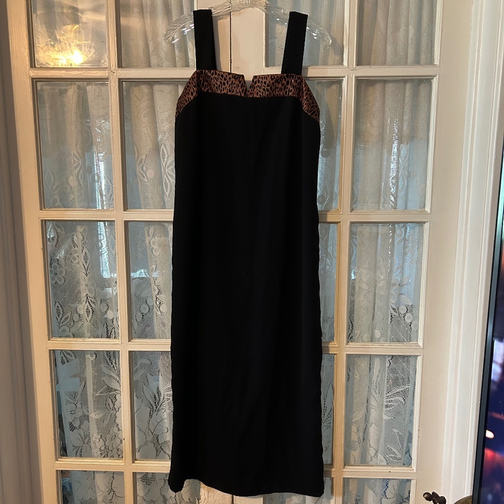 😉Bundle Days😉Vintage Dana Kay Leopard Print Black Evening Dress Suede Womens 8